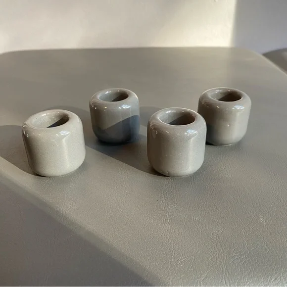 Set Of 4 Mini Ceramic Gray Toothbrush Holders Minimalist Bathroom Organizers - Picture 2 of 5